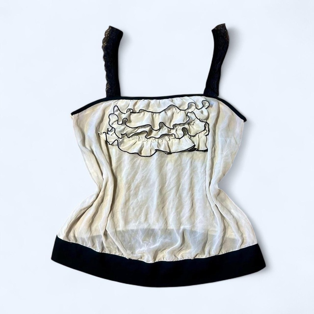 Y2K White & Black Ruffled Top by Zinc!